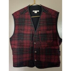 VTG Smith & Hawken Cabin Hunting Plaid Wool Button Vest  Men's Size L USA